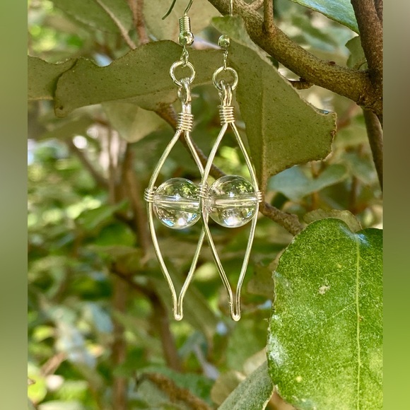 HANDMADE Genuine Clear Quartz Wrapped Dangle Earrings - Picture 6 of 9